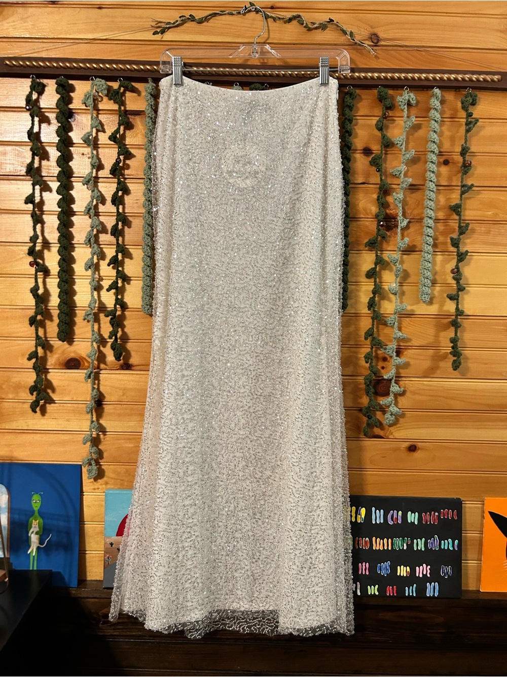 Ivory Sequin Maxi Skirt